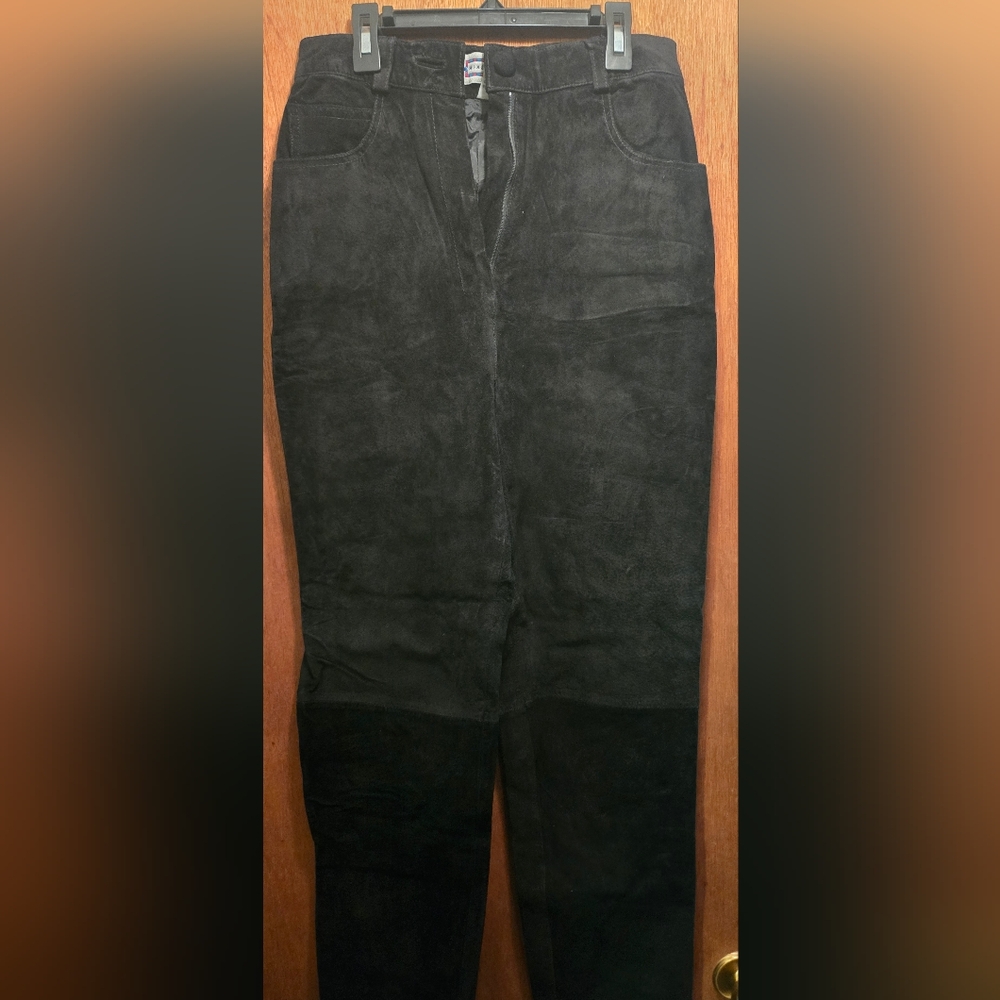 Mixed Blues Genuine Suede Straight Leg Pants Lined NWOT Never Worn Vintage Sz7 - Picture 3 of 11